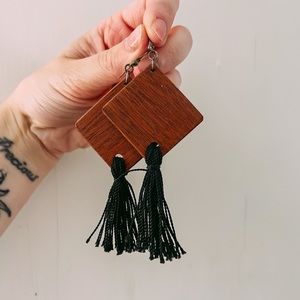 Handmade Wooden Tassel Earrings
